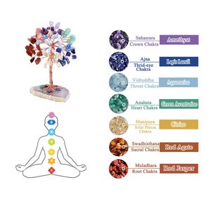 Natural Crystal Seven Color Chakra Gravel Arts Tree Copper Wire Quartz Ornament Decoration for Home