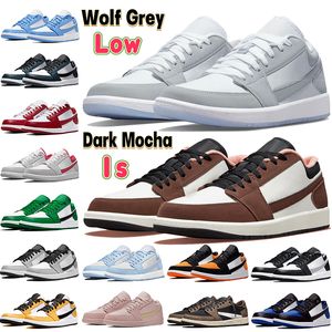 2022 Low 1 1S Basketball Shoes University Blue Dark Mocha Wolf Cactus Cactus Light Smoke Gray Gym Gym Red White Real Toe Obsidiana Ember Glow Mujeres Mujeres Snakers