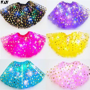 Röcke Kleinkind Kinder Mädchen LED Leuchtender Tutu-Rock Satin Flauschige Performance Metallic Polka Dot Pailletten Prinzessin Ballett Tanz Tüll KleidRock