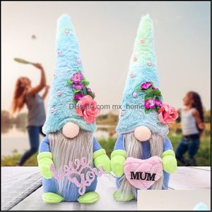 Accessori per cartoni animati 2021 Festa della mamma Bambola senza volto fatta a mano Peluche Nano Cappello blu Rudolph Ti amo mamma Bambole di peluche Gn Mxhome Dh768