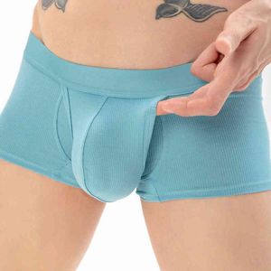 Sexy Men Open Front Intimo Boxer Pantaloncini Pene Pouch Mutandine morbide Cuecas calzoncillos hombre Mutande pantaloncini maschili G220419