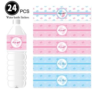 Party Decoration 24pcs Baby Shower Decor Bottle Wraps pojke eller flickor Vattenmärke Vattentäta klistermärken gynnar KW32