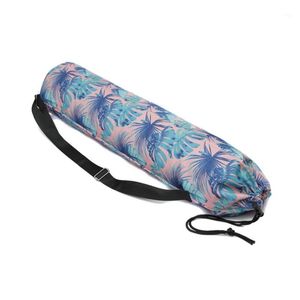 Leaves Printed Canvas Yoga Mat Bag med dragkedja Pocket Fashion Single Shoulder Drawstring Sports