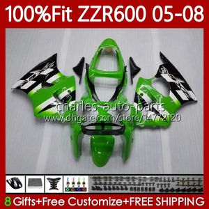 100 Fit OEM Body For KAWASAKI NINJA ZZR CC CC Bodywork No ZZR ZZR600 Injection Mold Fairing Kit factrory green