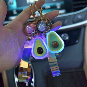 Luminescent fruta abacate keychain suave resina abacate keychains casal jóias mulheres moda natal pequeno presente cute keychain aa220318
