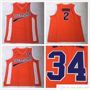 Camisas de basquete masculinas vintage costuradas da NCAA College Moive Uncle Drew Harlem Buckets Jersey Kyrie 2 Irving Big Fella 34 Orange Stiltched Shirts S-2XL