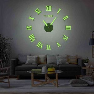 Ретро DIY Акриловые часы -зеркальные наклейка Стол Стена Стена Большие настенные часы Простые творческие часы для творческих часов дома 210325