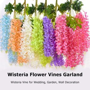Wisteria Artificial Flowers Vine Wreath Wedding Arch Decoration Leaf Rattan släp Silk Flower Ivy Wall Decor Plants C0810G02