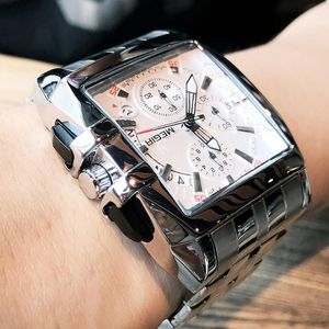 Relojes de pulsera para hombre, reloj de pulsera de cuarzo analógico de negocios a la moda con esfera grande, correa de acero inoxidable, relojes deportivos, reloj para hombre, reloj Masculino, pulsera