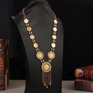 Hänge halsband ataturk mynt smycken halsband med klocktassel guldplätering turkisk brud ottoman kunglig bröllop muslimsk presentspendant
