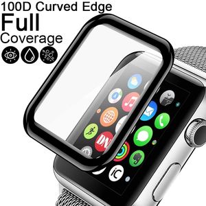Apple Watch 3D Full Glue Screen Films Protector Protector Pressed Glass Coverage for Iwatch 38mm 42mm 44mm 41mm 40mm 45mm 소매 패키지