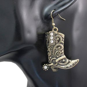 Dangle Chandelier Vintage Gold Western Wild West Cowgirl Texas Boots Spur Rodeo Kolczyki