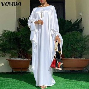 Elegantes Kaftan-Kleid Frauen Satin Partykleid VONDA Langarm Bohemian Urlaub Sommer Sommerkleid weiblich lässig Vestidos Robe 220409