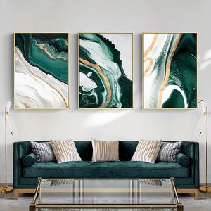 Pittura moderna astratta minimalista di arte della parete per soggiorno camera da letto Linea di lamina d'oro Verde Canvas Art Poster e stampa Home Decor