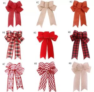 Sackleinen-Weihnachtsdekorationsschleife, handgefertigtes Weihnachtsgeschenk, Baumdekorationsschleifen, 9 Farben, DH985