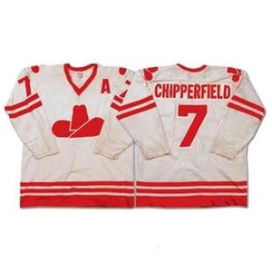 Ceuf 7 Ron Chipperfield Calgary Cowboys 1975-77 Hokey Jersey Nakışları Dikişli Herhangi Bir Sayı ve Adı Üniversite Formaları Özelleştir
