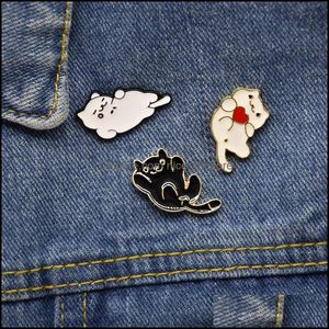 Pins Brooches Jewelry New Animal Lazy Black White Cat Brooch Pins Cartoon Cute Funny Creative Enamel Pin Fashion Accessories For Women Kids