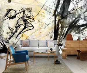 custom 3D Murals Wallpaper basketball nostalgic background wall stickers living room bedroom papel de parede cozinha