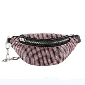 Kvinnor midja väskor Attica Rhinestone Leather Mini Fanny Pack Zip Compartment Designer Lady Justerbar cykelkedja Remkuddväska