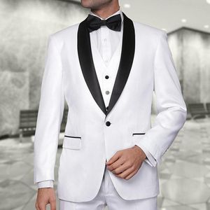 Men's Suits & Blazers White Wedding Tuxedo For Groom With Black Shawl Lapel 3 Piece Formal Business Men Set Jacket Vest Pants Male FashionMe