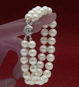 Genuine Rows mm White Akoya Cultured pearl Bracelet Bangle quot AAA