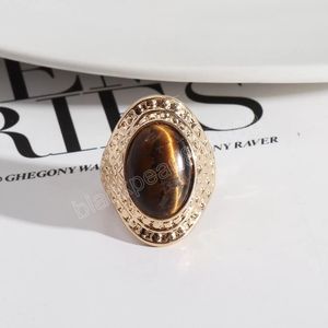 Retro złote owalne tygrysy Kamienne Pierścienie Modna Dia Wewnętrzna 1,7 cm Złota Kolor Biżuteria dla kobiet mężczyzn