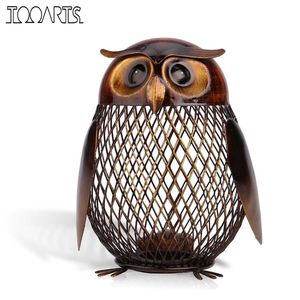 Tooarts Piggy Bank Owl Figurine Money Box Metal Coin Saving Home Decoration Crafts Gift For coins year decorations 220329