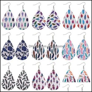 Other Earrings Jewelry Leather For Women Girl Lightweight Drop Dangle Earring Colorf Feather Print Teardrop Charm L Dhchi