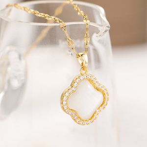 18K Gold Clover Pendant Necklace Micro Pave Women Wedding Jewelry