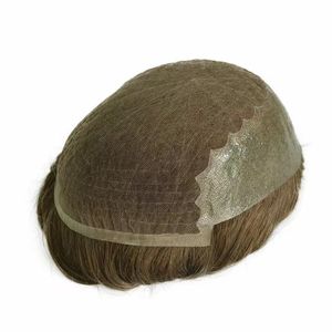 Q6 TOUPEE FÖR MEN LACE PU BASE HUMMA HÅRSFÖRSIKTIGHETS SYSTEM TOUPEE 6 