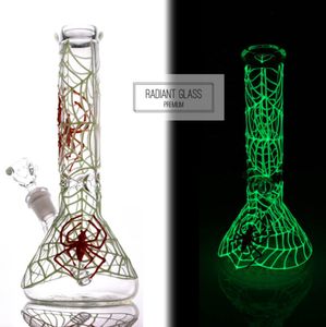 Hookahs Noctilucan spider beaker glass glow in dark oilrig dab water pipe tall 10'' small bong gift 14mm cone