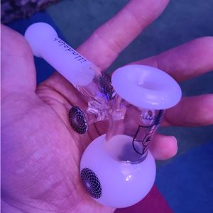 Wholesale glass bubble pipe for sale - Group buy Cute White and Black Mini Handhold Hammer Glass pipe Thick Design handle Spoon Bubbler Smoking Pipes For Dry Herb Sherlock Style