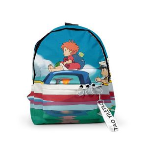 Backpack Harajuku Ponyo nas malas da escola Travel Meninas meninas fofas pequenas 3D Oxford impermeável cadeia de caderneta -chave Backpacksbackpack