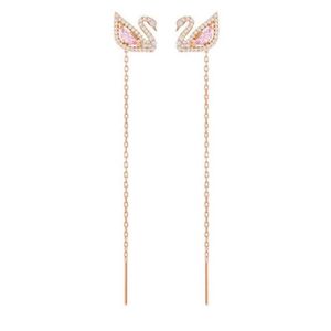 Rosa Quastenohrringe großhandel-Luxus Schwandesigner Hölzer Ohrringe für Frauen Marke Lange Quaste Ohrringe mit rosa Kristallschmuck Geschenk253U