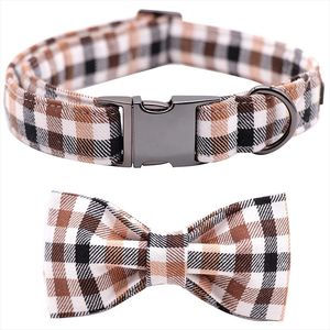 Dog Collars & Leashes Cotton Fabric Collar And Leash Set With Bow Tie Yellow For Big Small DogDog