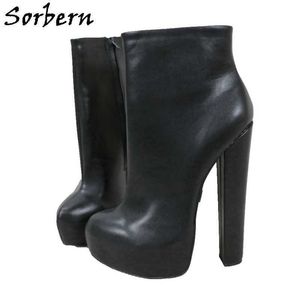 Sorbern 20 cm Blockabsatz-Stiefeletten mit Plateauschuhen, Größe 46, auf Bestellung gefertigte kurze Stiefeletten, Unisex-Stile, klobige Absätze