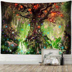 Tapestries Happy Year Decoration Tapestry Forest Fairy Tale Mushroom Decor Wall Hanging Nature Hippie Home DecorTapestriesTapestries