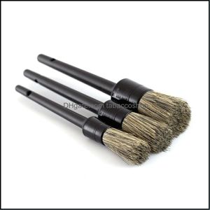 Brushes Hand Tools Home Garden 3 Pcs Natural Boar Hair Car Detailing Brush Set Soft Bristle Cleaning Kits Atuo Tire Wheel Wash Exterior Ac