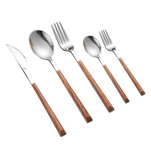 24 pezzi Set di stoviglie occidentali Manico in legno Set di posate in acciaio inossidabile Tavolo da pranzo Coltelli Forchette Cucchiai Set 220727