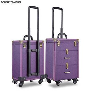 Kvinnor Multilayer Large Capacity Cosmetic Case Box Nail Tattoo Rolling Bagage Bag Makeup Multifunktionell Trolley Suitcase J220708 J220708