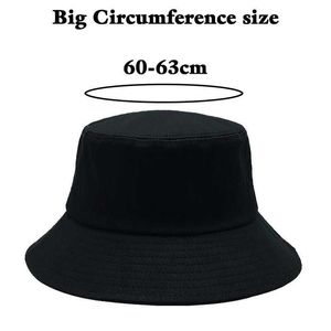 Uomo Oviersize Head Bucket Hats Boy Black Classic Fisherman Cap Summer Casual Cotton Panama Unisex Adult Plus Size Sun