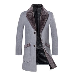 Mistura de lã masculina de sobretudo Misture Mid Long Winter Coat Men com colar de pele Men Winter Trench manteau Homme Hiver 201222