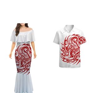 7xl Samoan Couple Roupas Polynesian Tribal Mermaid Dress for Women Luxury Design Ruffled 220615