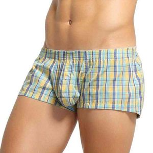 100% Cotton Men's Plaid Boxer Shorts Arrow Panties Men Underwear Boxers Home Lounge Shorts Male Underpants Men Sleep Bottoms G220419