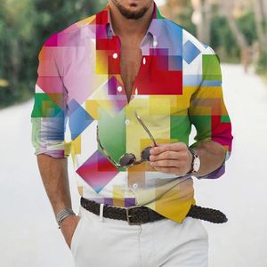 Herrens avslappnade skjortor Luxury Men's Lapel -knappdesigner Geometric 3D Tryckt långärmad topps Tops Herr Club Prom Cardiganmen's
