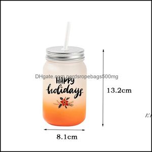 Tumblers Drinkware Kitchen Dining Bar Home Garden 15oz sublimering Handtag Gradient Frosted Glasögon Handcup Diy Heat Transfer Wine Tumbler