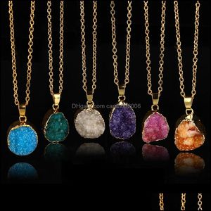 Colares pendentes pingentes jóias irregular drusy druzy colar de pedra natural corrente de coloração de cor Crystal Women entrega 2021 iju4l