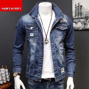 Wholesale Casual street Men's Denim Jacket Spring and Autumn Men's Student Slim Handsome washing 3D embroidered Jacket 201127