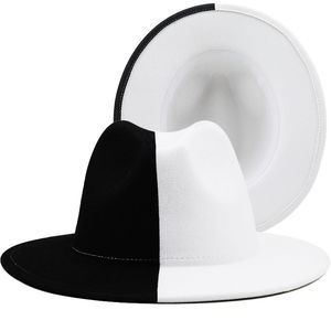 Nero Crema Patchwork Jazz Cappello Fedora Uomo Donna Elegante Abiti da chiesa Cappelli di feltro Tesa larga Cappello da sposa Sombreros De Mujer