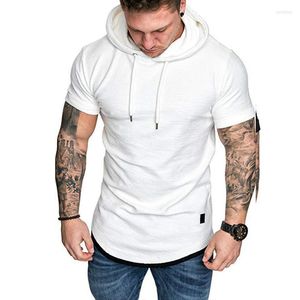 Men's Hoodies & Sweatshirts Summer Stylish Men's Casual Hoodie Lace Up White Shirt Hooded Short Sleeve Slim Tops Sport Wear Plus Size